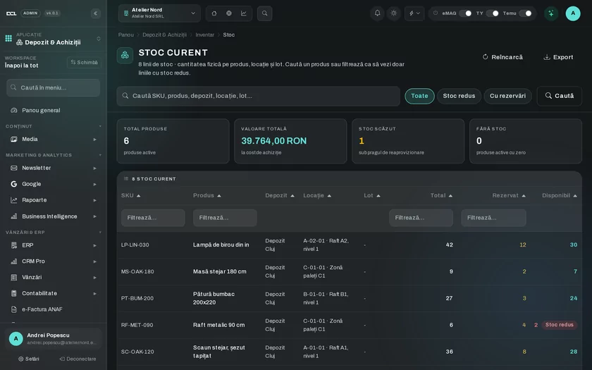 Lager (WMS) in DCL Business: Screenshot aus dem Panel, mit Demodaten